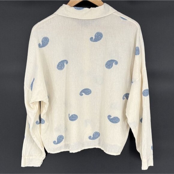 Civico 51 Womens Paisley Embroidered Button Up Shirt M Ivory Blue Made in Italy - Picture 3 of 9